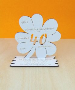 Vintage Gutscheingeschenk zum 40. Geburtstag, Kleeblatt 11,7 cm / ohne Gravur