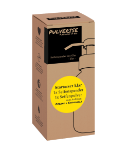 Pulverise Starterset ‘Klar’ – Seifenspender & 1 Seifenpulver Zitrone/ Sandelholz
