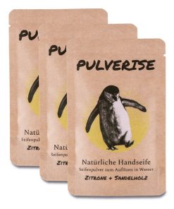 3er Pack Natürliche Handseife – Zitrone/ Sandelholz – Seifenpulver zum Auflösen in Wasser – 66g