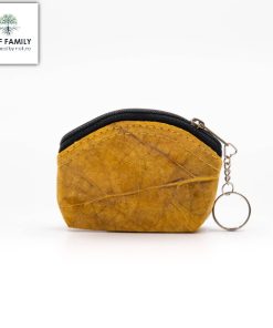 LEAF FAMILY – Vegane Tasche – als Schlüsselanhänger aus Teakblättern – Farbe : Gelb